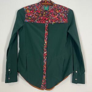 Without Walls Green Floral Button Up Jacket Size XS